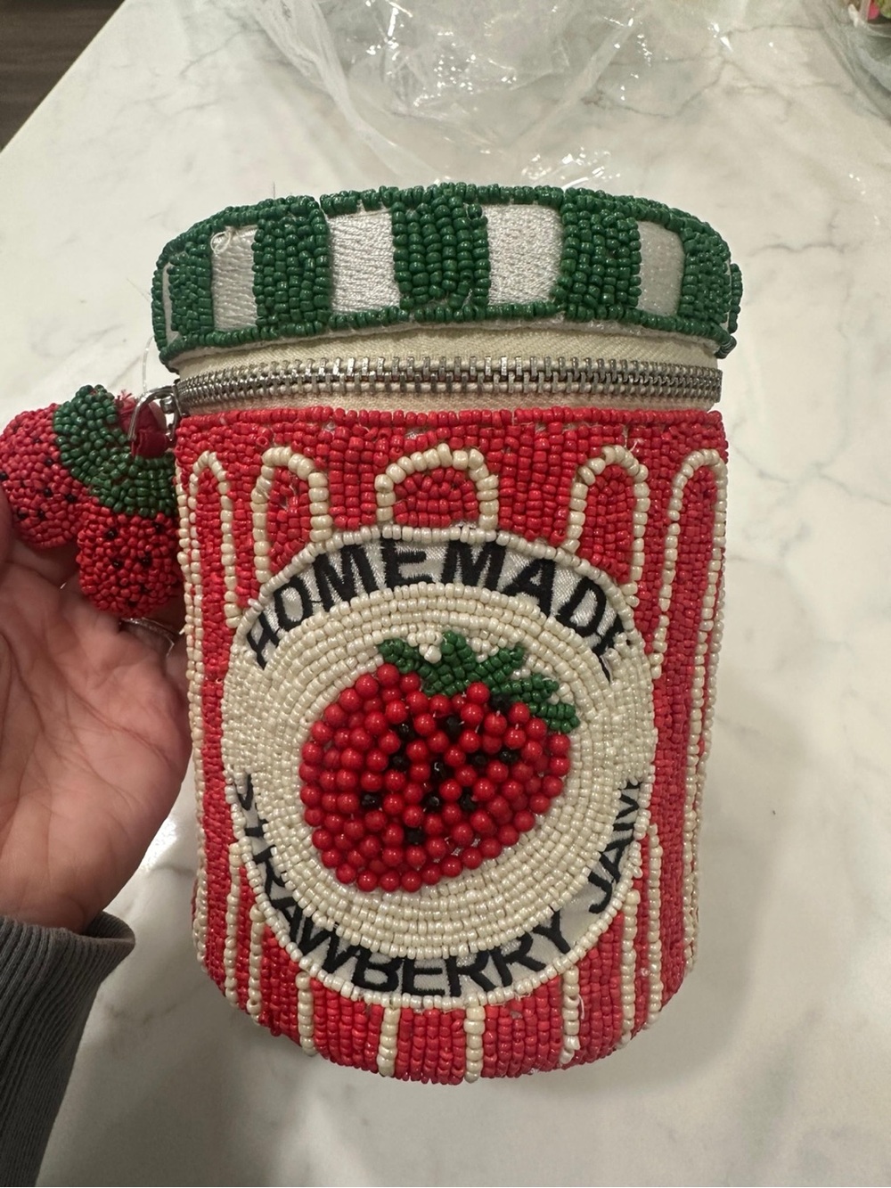 Beaded Red Strawberry Jam Bag New!